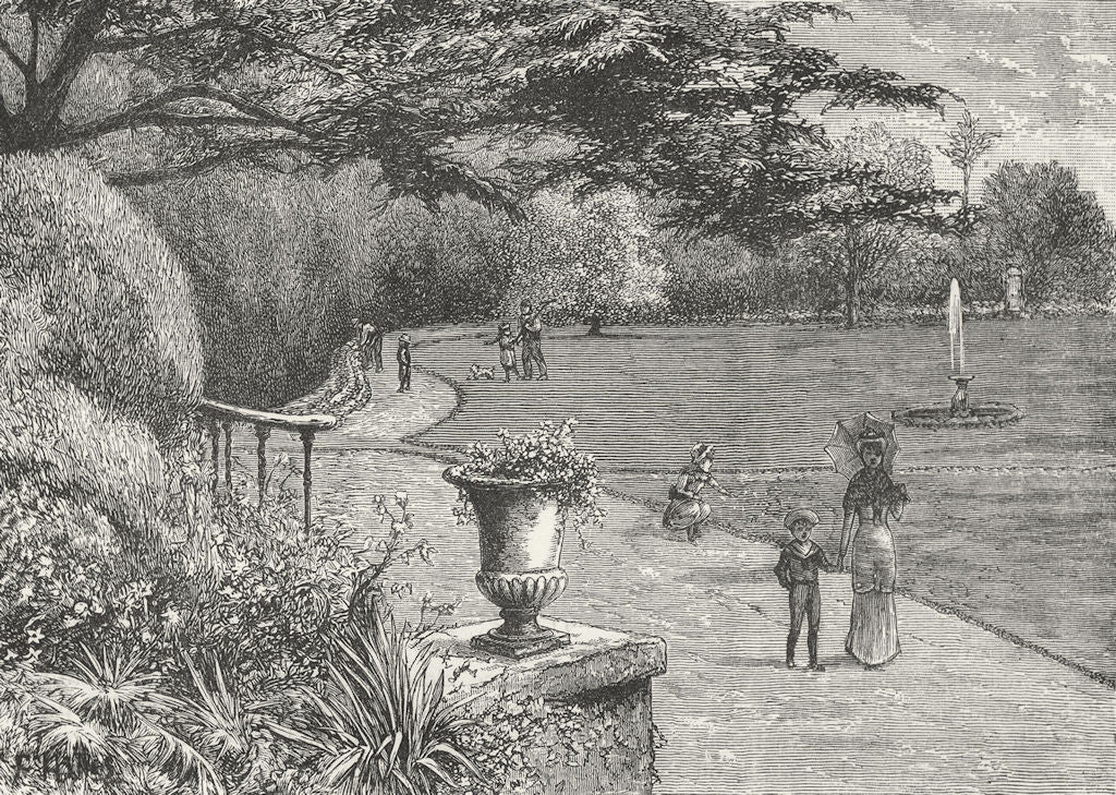 TWICKENHAM . The Gardens of Orleans House, 1882 1888 old antique print picture